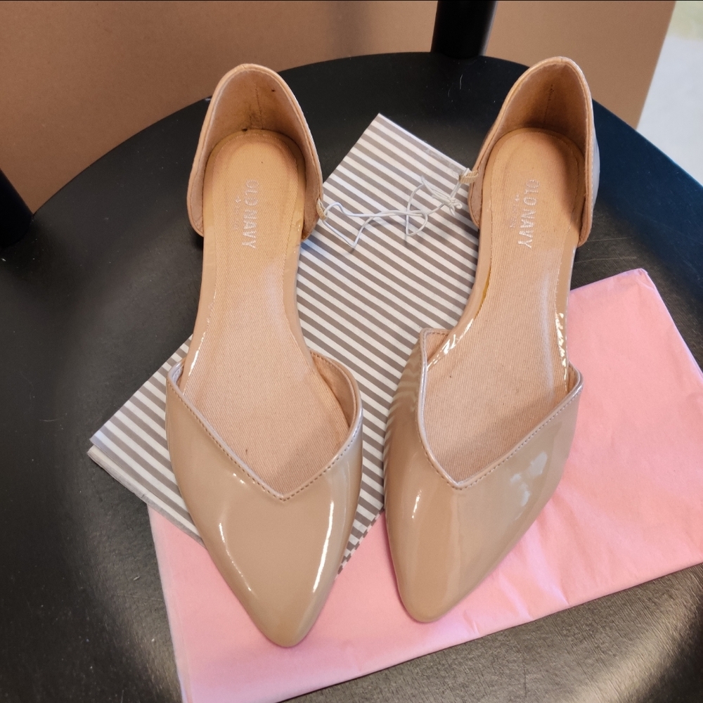 D'orsay faux patent leather flats nude color